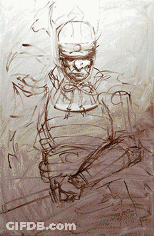 Ancient Samurai Soldier Drawing GIF