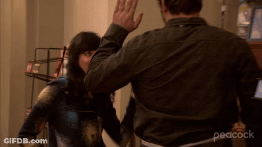 Andy Dwyer April Ludgate High And Low Fives GIF