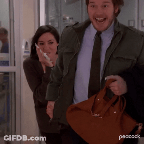 Andy Dwyer Running With Aubrey Plaza GIF