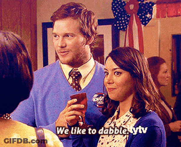 Andy Dwyer With Aubrey Plaza At A Party GIF