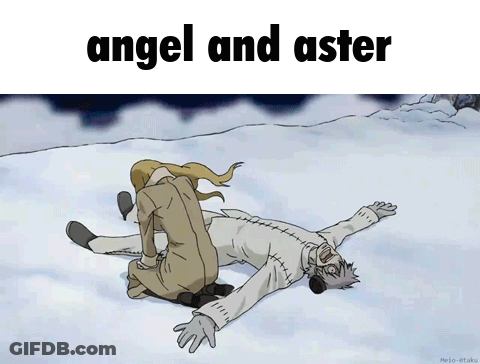 Angel And Aster Lying In Snow GIF