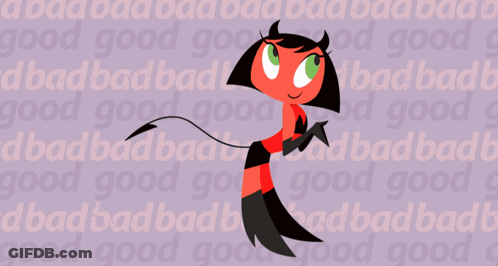 Angel And Devil On Yellow Saying Good Bad GIF