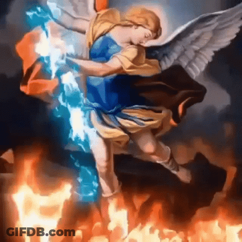 Angel Flying Holding Flaming Sword GIF