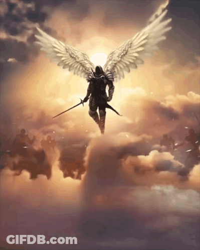 Angel Flying With Flaming Sword GIF