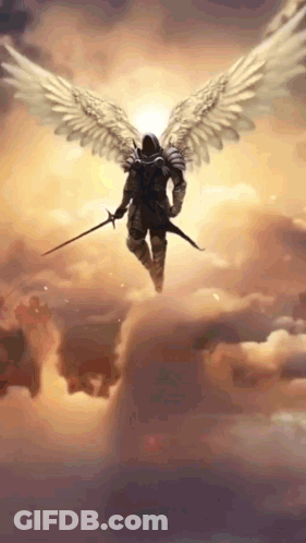 Angel Flying With Sword And Shield GIF