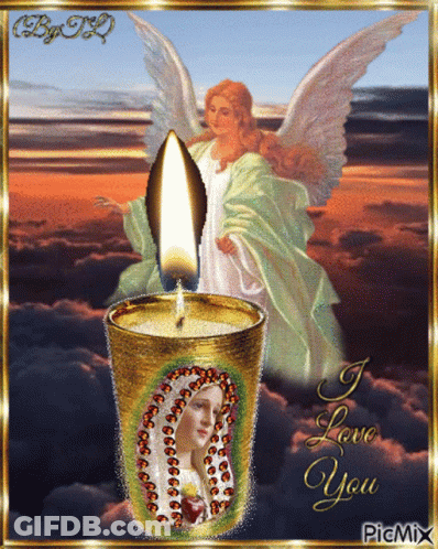 Angel Holding Cane Over Demon GIF