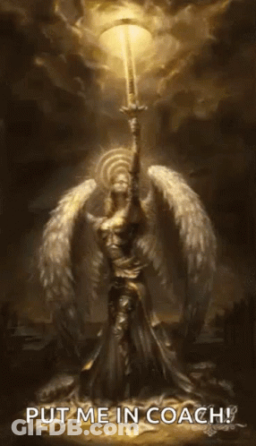 Angel Holding Sword Saying Put Me In Coach GIF