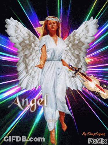 Angel Holding Sword With Angel Behind GIF