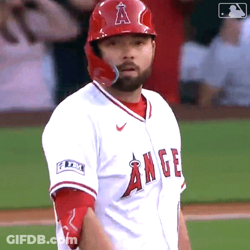 Angels Baseball Player In Red Helmet And White Jersey GIF