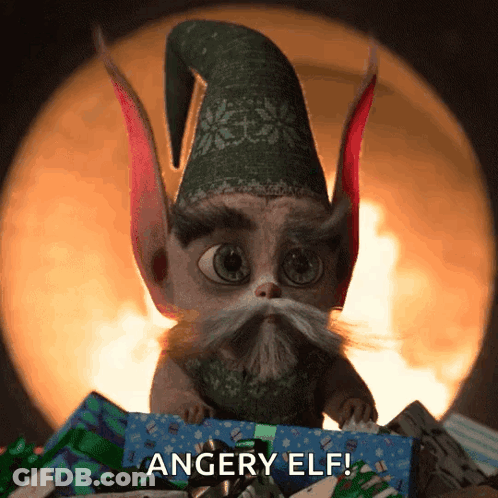 Angery Elf Holding Gift Box GIF