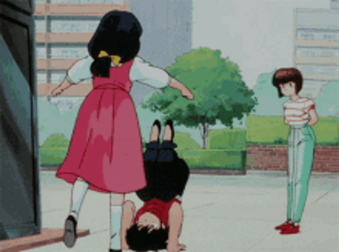 Angry Akane Kicking Ranma GIF