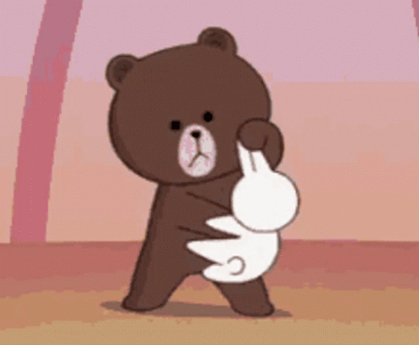 Angry Bear Punching Bunny Cartoon GIF