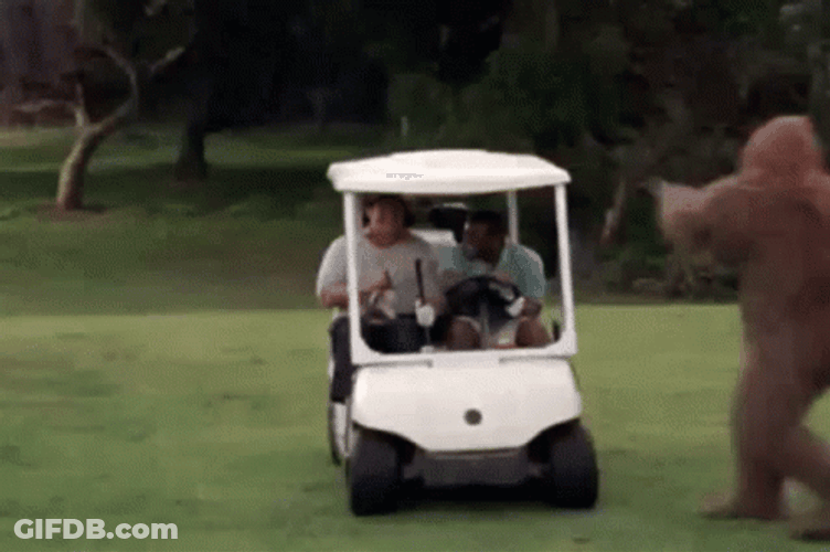Angry Bigfoot Attacking Golf Cart GIF