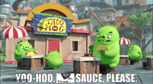 Angry Birds Eating Tacos At Taco Hog GIF