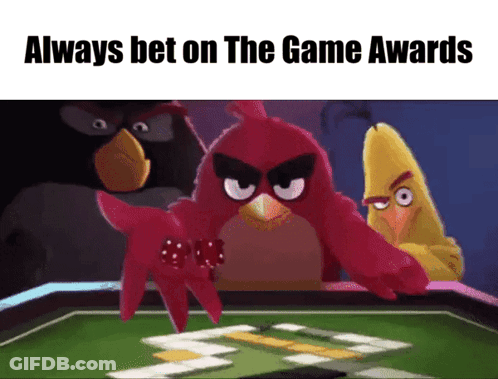 Angry Birds Playing A Game With The Words Always Bet On The Game Awards Above Them GIF