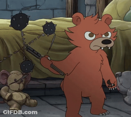 Angry Cartoon Bear Holding Sword GIF