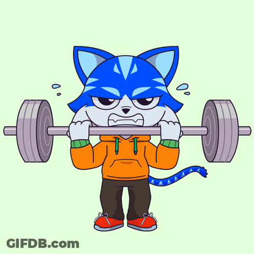 Angry Cartoon Cat Lifting Barbell GIF