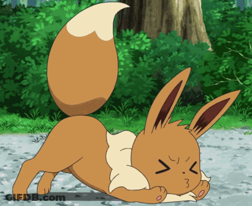 Angry Cartoon Eevee Laying On Ground GIF