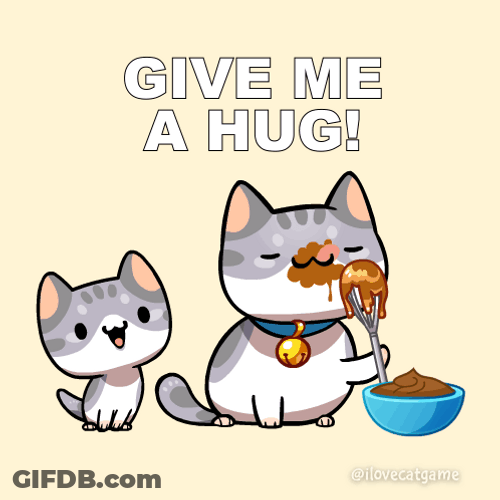 Angry Cat Eating Getting Funny Hug From Kitten Animation GIF