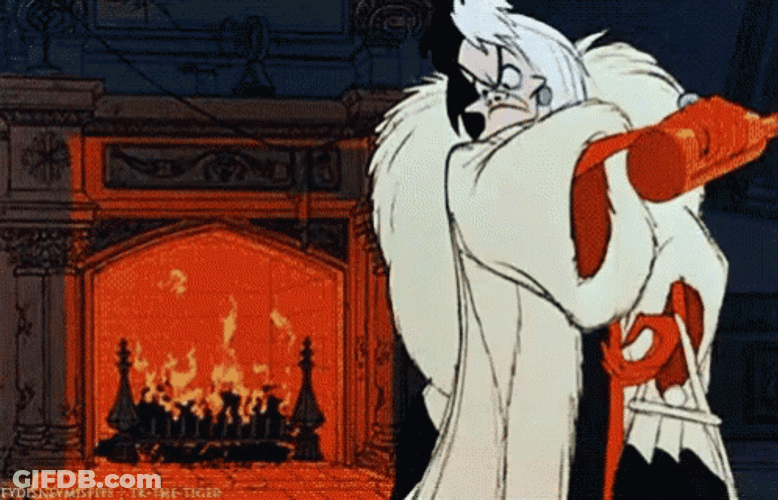 Angry Cruella Cartoon Fireplace Explosion GIF