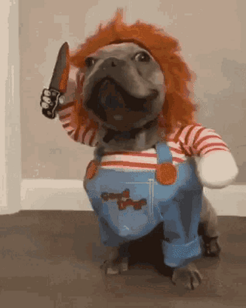 Angry Dog Clown Costume Knife Chase GIF