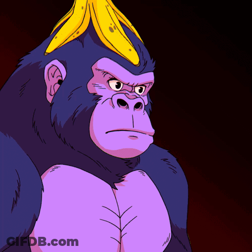Angry Gorilla With Banana On Head GIF