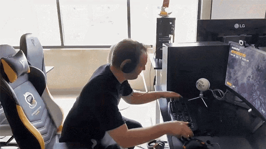 Angry Guy Gaming Setup GIF