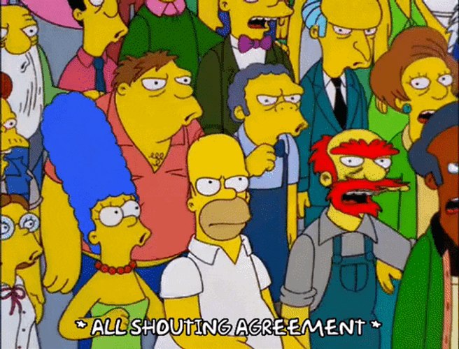 Angry Mob Shouting Homer Simpson GIF