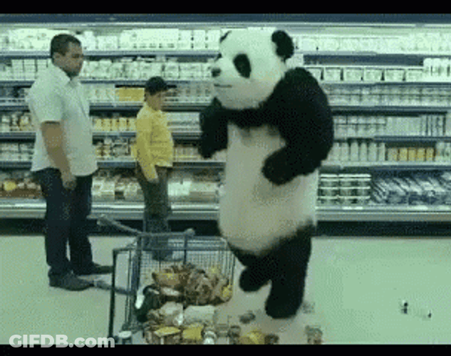 Angry Panda Jumping At The Groceries GIF