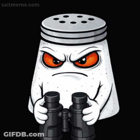 Angry Salt Shaker Holding Binoculars GIF