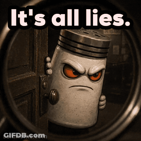 Angry Salt Shaker Saying It's All Lies GIF