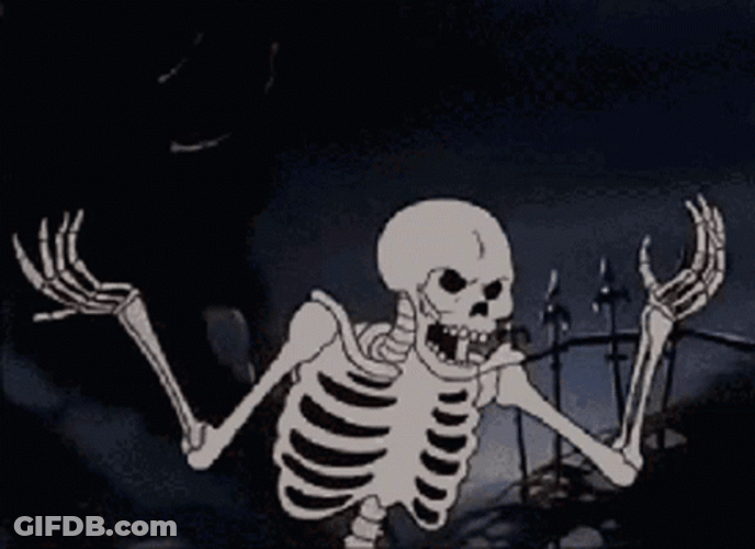 Angry Spooky Skeleton Throwing Skull GIF