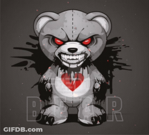 Angry Teddy Bear With Red Eyes And Heart GIF