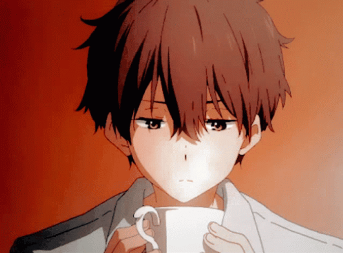 Animated Anime Boy With Coffee GIF