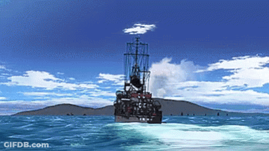 Animated Battleship Almost Getting Bombed GIF