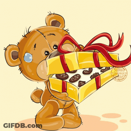 Animated Bear Holding Chocolates GIF
