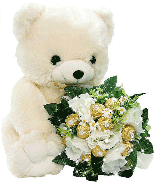 Animated Bear Holding Flowers GIF