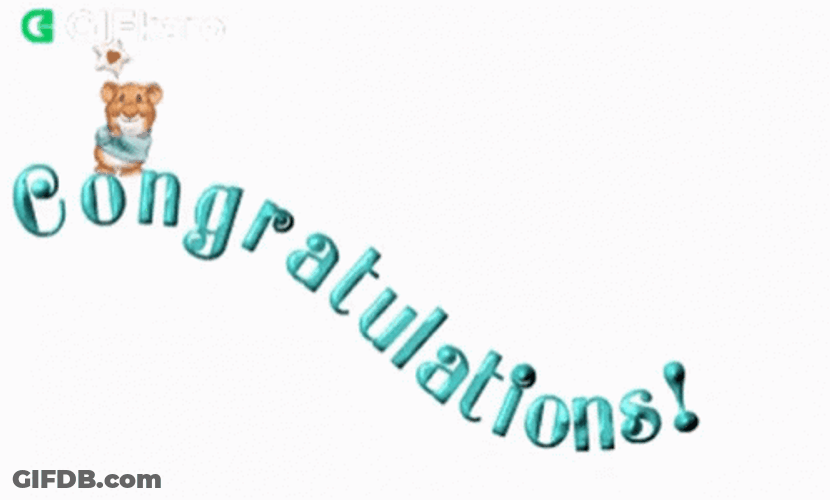 Animated Bear Sliding Congratulations Text GIF