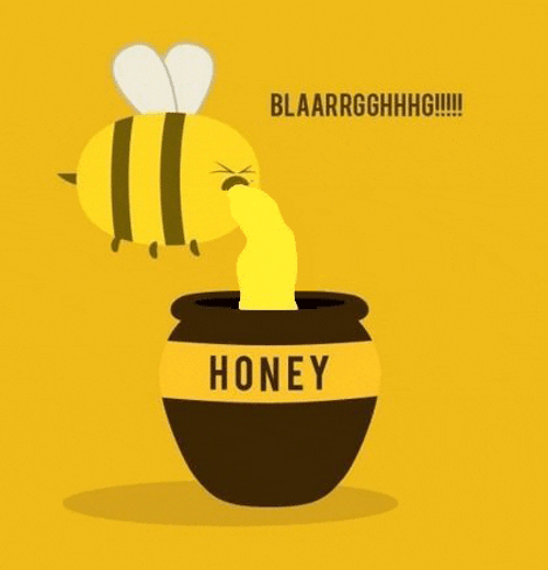 Animated Bee Puking Honey On A Jar GIF