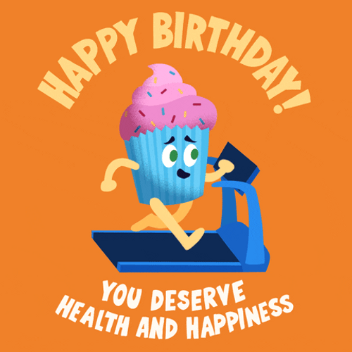 Animated Birthday Cupcake Running Treadmill GIF
