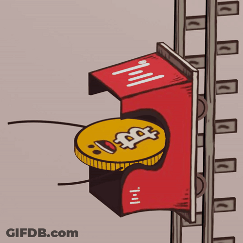Animated Bitcoin In Climbing Roller Coaster Car GIF