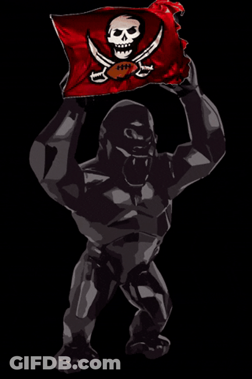 Animated Black Monkey Holding Bucs Banner GIF
