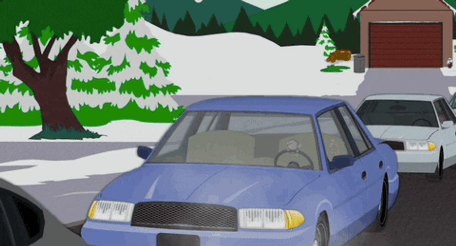 Animated Blue Car Parallel Parking In Snowy Road GIF