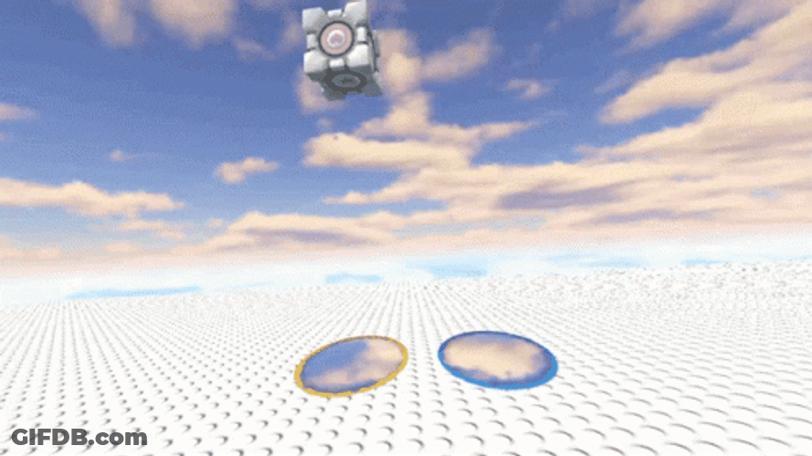 Animated Box Bouncing Off Portals GIF