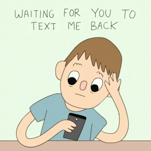 Animated Boy Staring At Phone Still Waiting GIF