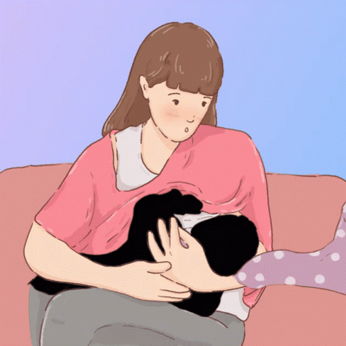 Animated Breastfeeding Mother With Moving Baby GIF
