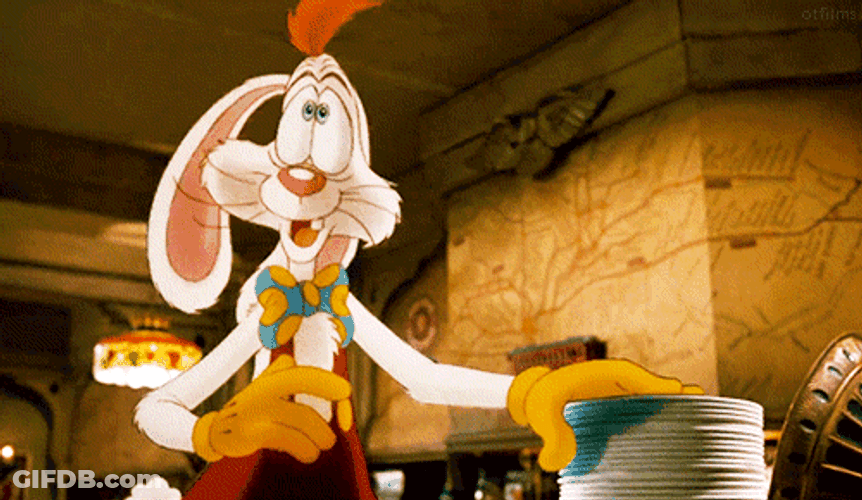 Animated Bunny Breaking Plates On Its Head GIF