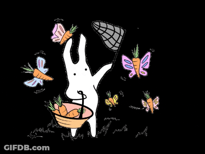 Animated Bunny Catching Butterflies GIF