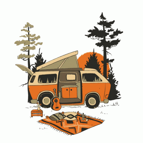 Animated Camper Vehicle Day And Night GIF
