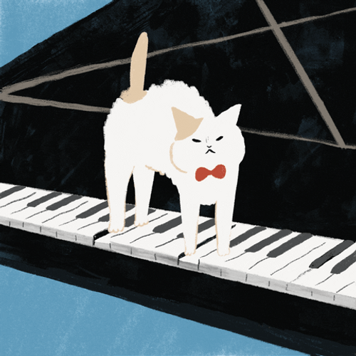 Animated Cartoon Of Cat Piano GIF